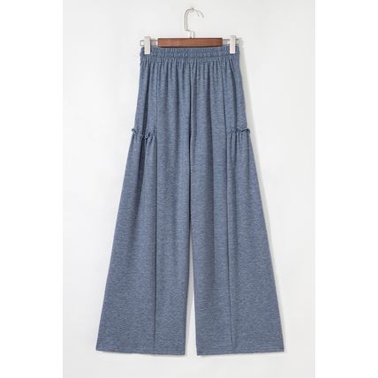 High Frilled Detail Wide Leg High Waist Knit Pants