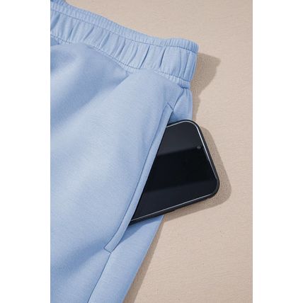 Beau Blue Puff Sleeve Pearl Embellished Scallop Trim Top 2 Piece Skort Set