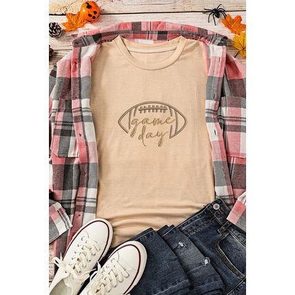 Khaki game day Rugby Embroidered Graphic T Shirt