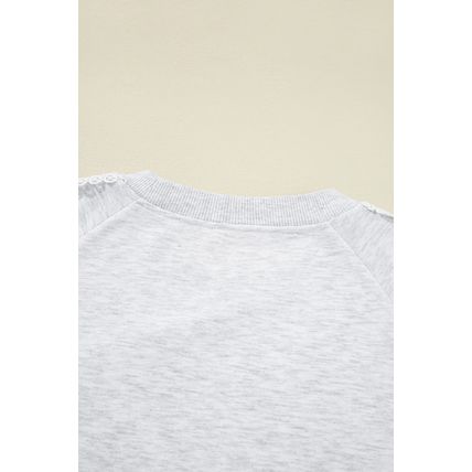 Light Grey Lace Patchwork Raglan Sleeve Crew Neck Sweatshirt