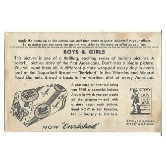 BELL BREAD ' VINTAGE ' CHEYENNE INDIAN ' insert card