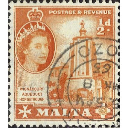 MALTA, Wignacourt Aqueduct Horsetrough, Floriana, orange 1956, ½d, #3