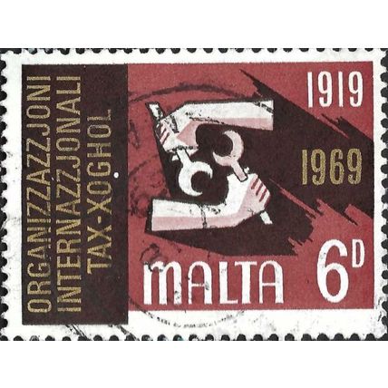 MALTA, International Labour Organisation, red-brown 1969, 6d
