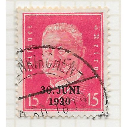 EMPIRE GERMANY 1930 ALLIED EVACUATION RHINELAND OVERPRINT 15Pf USED Mi 445 CDS A