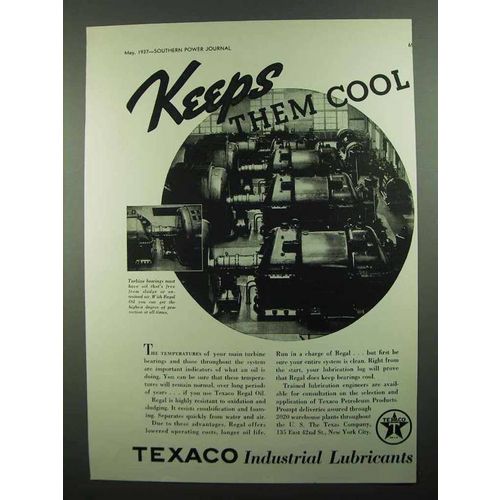 1937 Texaco Regal Oil Ad - Keeps Them Cool