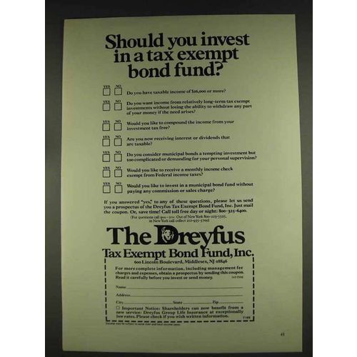 1978 The Dreyfus Fund Ad - Invest in Tax Exempt Bond