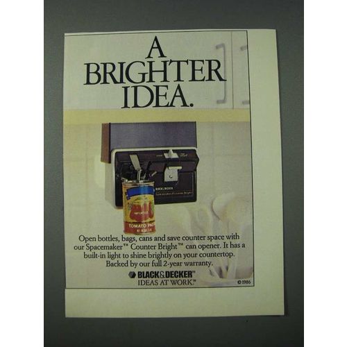 1986 Black & Decker Spacemaker Counter Bright Can Opener Ad - A Brighter Idea