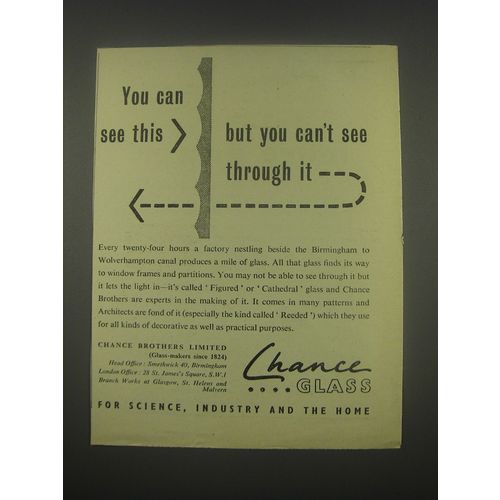 1949 Chance Glass Ad - You can see this but you can't see through it