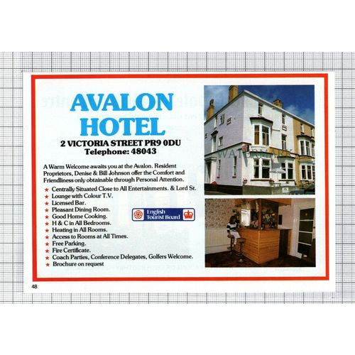 C7657) Avalon Hotel Southport Bill Johnson / Tudor Court Boothby -1986 Advert