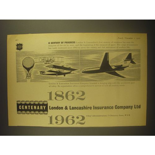 1962 London & Lancashire Insurance Ad - A century of progress