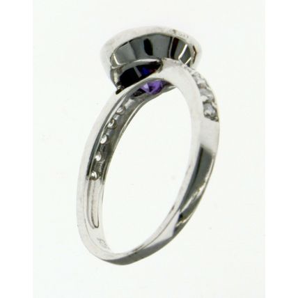 New Real Solid 925 Sterling Silver Purple Bezel CZ Eternity Stackable Band Ring