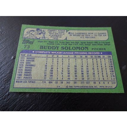 1982 Topps Card # 073A Buddy Solomon Excellent-Mint (6) Pittsburgh Pirates