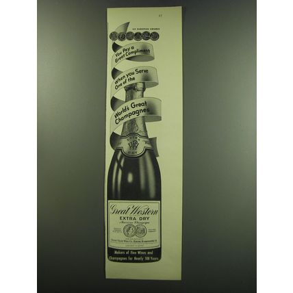 1949 Great Western Extra Dry Champagne Ad - You pay a great compliment