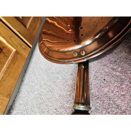 Vintage/Antique, Copper/Brass, Large Bed Warmer/Warming Pan - Long Wood Handle