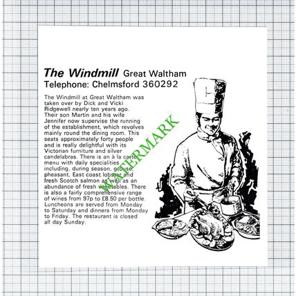 The Windmill Restaurant Great Waltham Essex Dick & Vicki Ridgewell 1974 Cutting