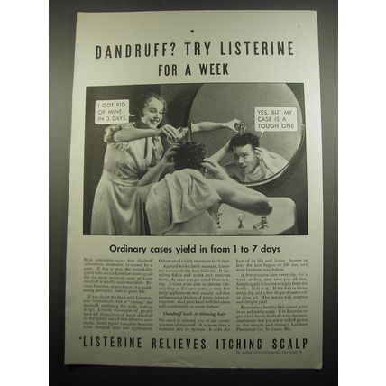 1933 Listerine Antiseptic Ad - Dandruff? Try Listerine for a week