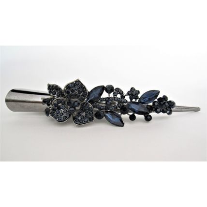 Dark blue flower and dark silver alligator hair claw clip with crystals