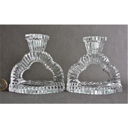 Art Deco Clear Glass Candle-Holders - Pair.