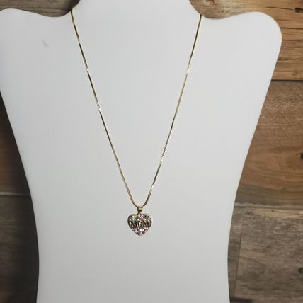 Gold CZ Heart Mom Necklace - Gold Plated Copper & Austrian Crystals