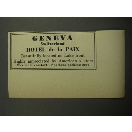 1957 Hotel de la Paix Advertisement - Geneva Switzerland
