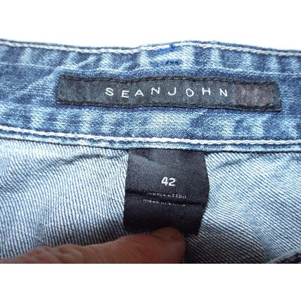 Rare Sean John Jeans Mens 42x26 Straight Leg Loose Fit Solid Cotton Blue Denim