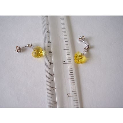 Earrings 925 Swarovski Austrian Crystal Yellow Heart Drop Faceted Pierced Drops