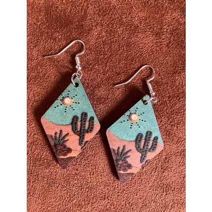 Earrings Western Cactus Sun Gobi Mountain Dangle Blue #670