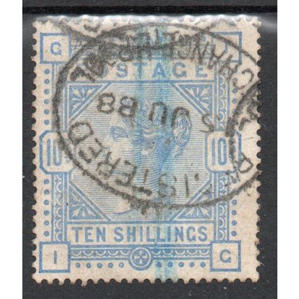 QV SG183, 10s ultramarine, "I G" GOOD - FINE USED. Cat £525. (SC)