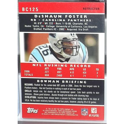 2007 Topps Bowman Chrome DESHAUN FOSTER (Panthers) Refractor Card #BC125