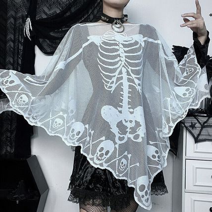 Womens Girls Cape Shawl Breathable Skeleton Poncho Cosplay Cover Up See-through