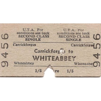 U.T.A. Edmondson Ticket - Carrickfergus to Whiteabbey