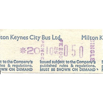 Setright Speed Ticket issued by Milton Keynes City Bus Ltd.