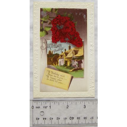 vintage postcard Birthday Greetings - Thatched Cottages