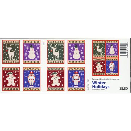 Winter Holidays Pane of Twenty 44 Cent Postage Stamps Scott 4428b