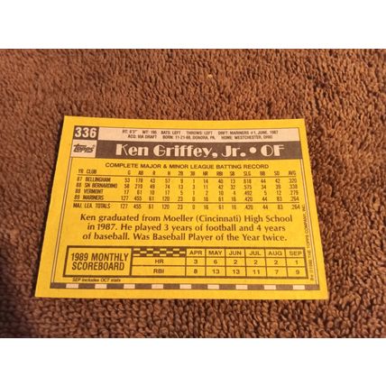 1989 Topps # 336 Ken Griffey Jr RC Seattle Mariners 6.0 EX/MT Or Better HOF