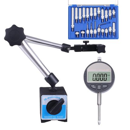 Electronic Digital Dial Indicator with Magnetic Base Holder Fine Adjustable Long