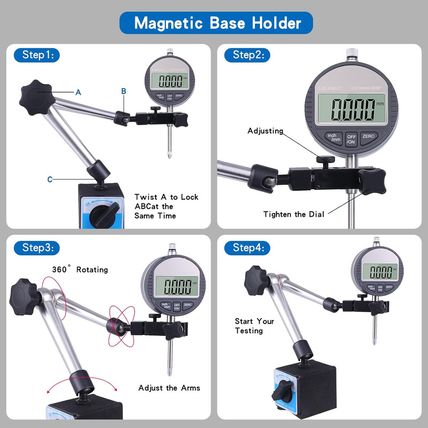 Electronic Digital Dial Indicator with Magnetic Base Holder Fine Adjustable Long