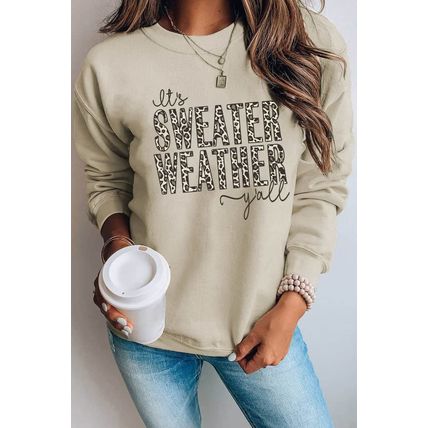 Khaki SWEATER WEATHER Leopard Print Pullover Sweatshirt