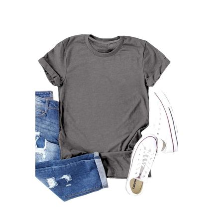 Gray Solid Color Crew Neck Tee