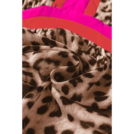 Brown Leopard Color Block V Neck Loose Fit Maxi Dress