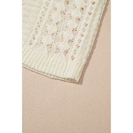 White Hollow Out Knit Bracelet Sleeve Drop Shoulder Sweater