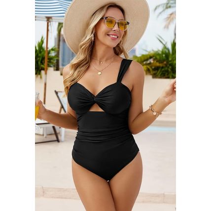 Black Cut out Twist Bowknot Backless One Piece Swimsuit
