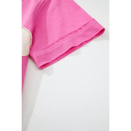 Sachet Pink Contrast Flower Drop Shoulder Loose T Shirt