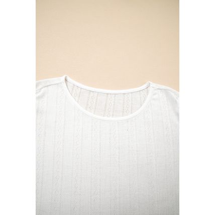 White Scalloped Lace Trim Jacquard Textured T Shirt