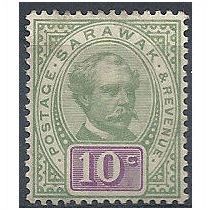 Sarawak 1891 SG15 10c Green & Purple Mounted Mint . .