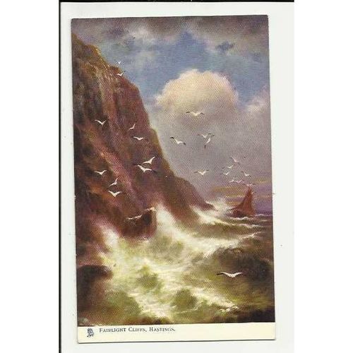 1490 HASTINGS Fairlight Cliffs Rough Sea Tuck Oilette Postcard