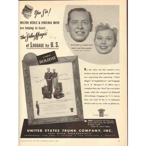 united states trunk company 1950 milton berle virginia mayo vintage ad
