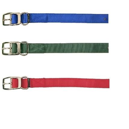 Nylon Dog Collar 1" Wide 2 Ply Double Stitched - Choice of Blue Green or Red