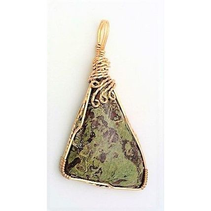 African Bloodstone Bronze Wire Wrap Gemstone Pendant 30