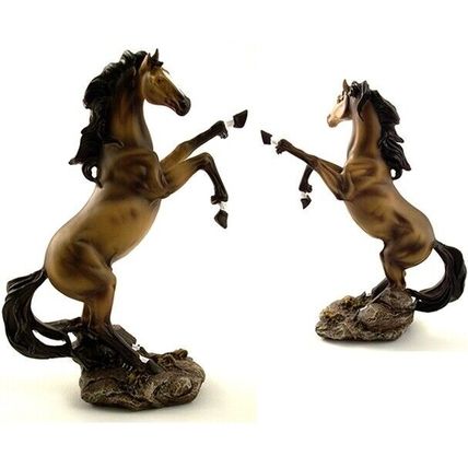Wild Stallion Brown Horse Raring Back Figurine